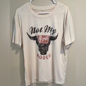 Cream Graphic Tee with Bull Design